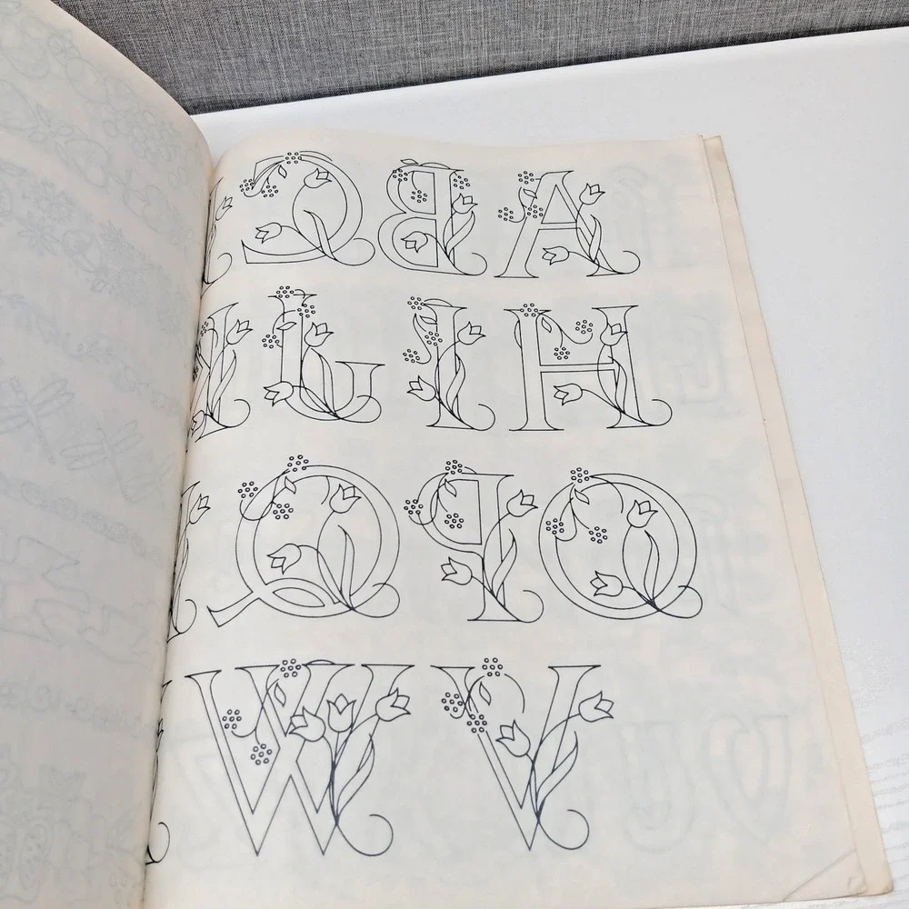 VTG Leisure Arts Transfer Alphabets Borders Vol 1 Monogram Embroidery 1975‎